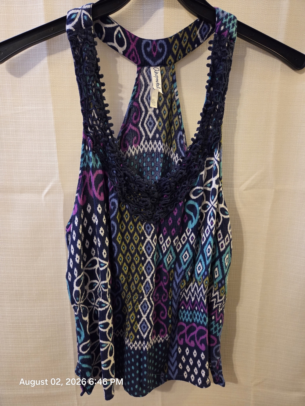 Aeropostale Navy Multi Geometric Crochet-Trim Racerback Tank